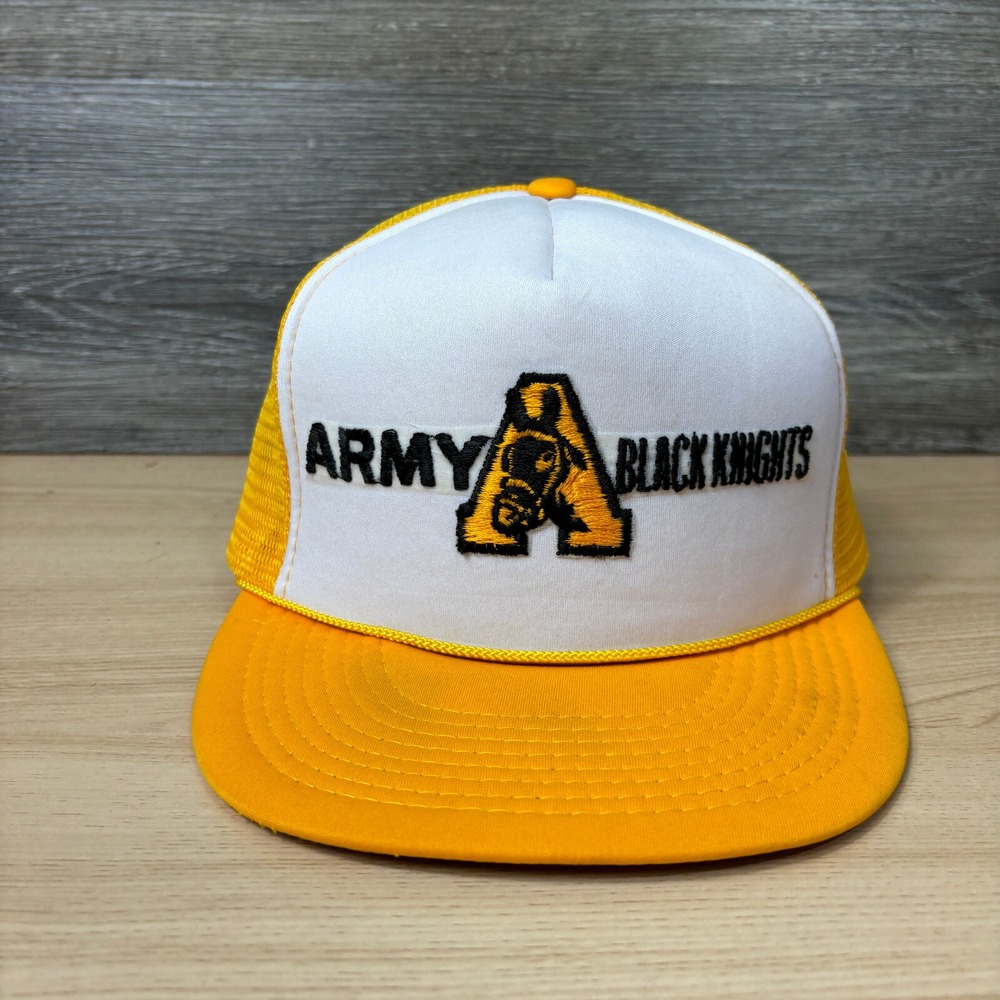 VINTAGE Army Black Knights Hat Cap Snap‎ Back Yellow Football Trucker